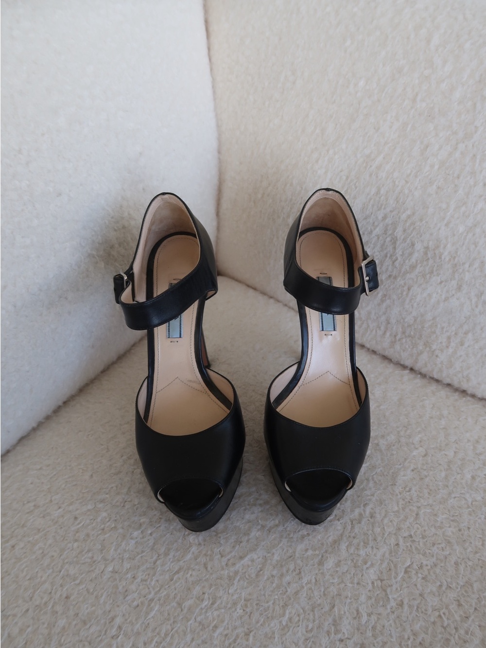 Prada Black Peep-Toe Ankle-Strap Heels